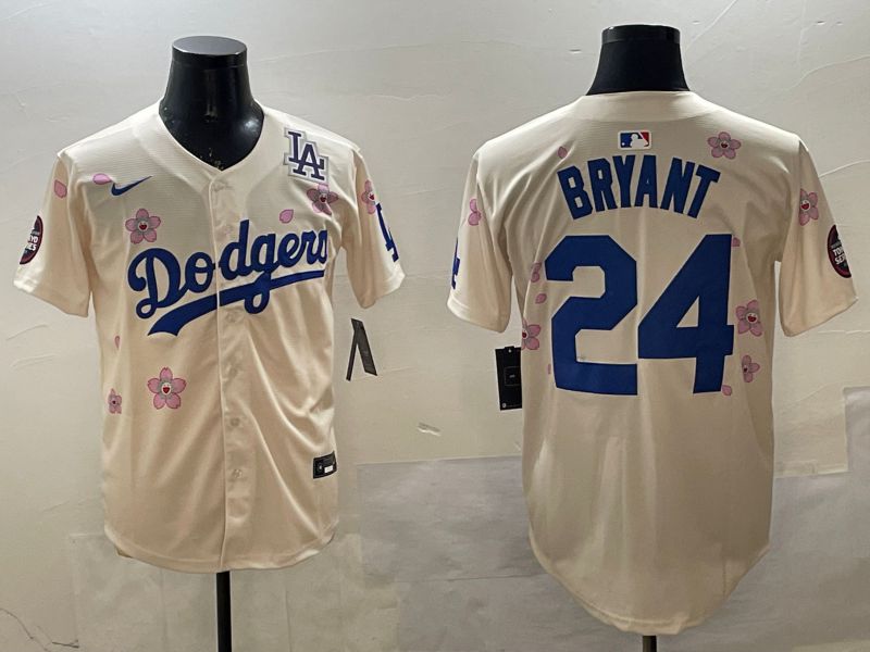 Men Los Angeles Dodgers #24 Bryant Cream Sakura Edition 2025 Nike MLB Jersey style 5